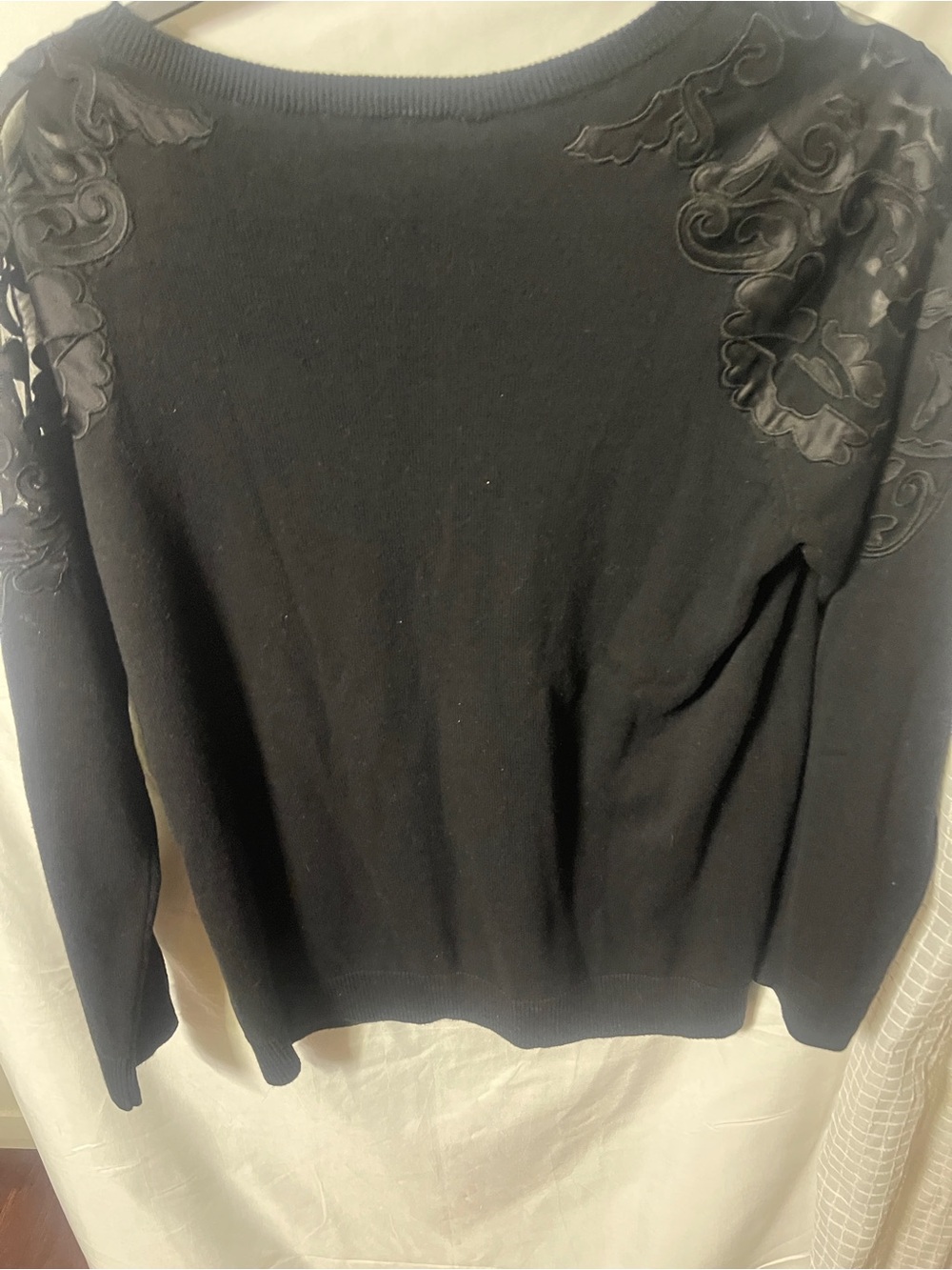 INC black sweater sheer floral appliqué - Picture 3 of 15